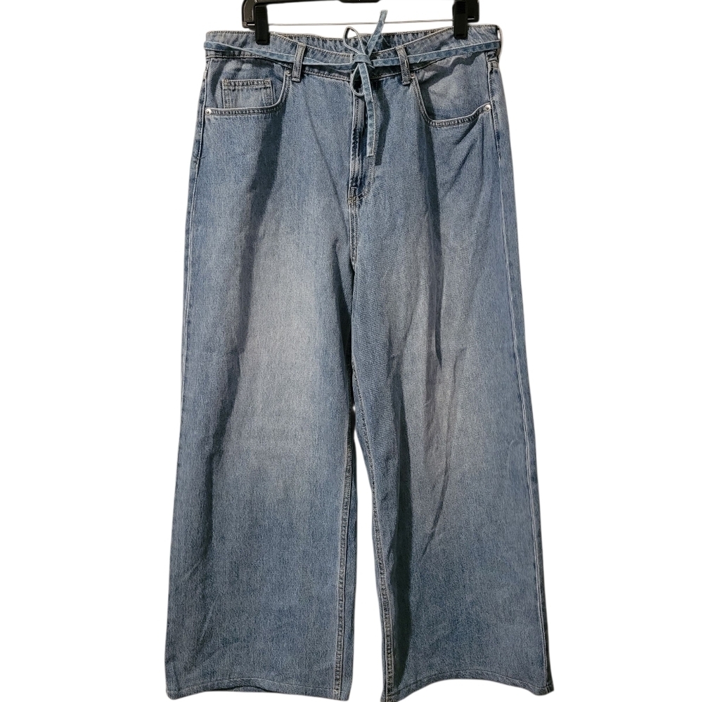H&M Divided Baggy Loose Fit Mid Waist Wide Leg Jeans Wm 10 Cotton Casual Trendy